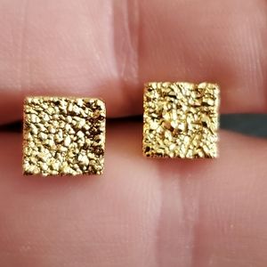 New 8mm Square Agate Druzy Geode Gold Stud Earrings.
